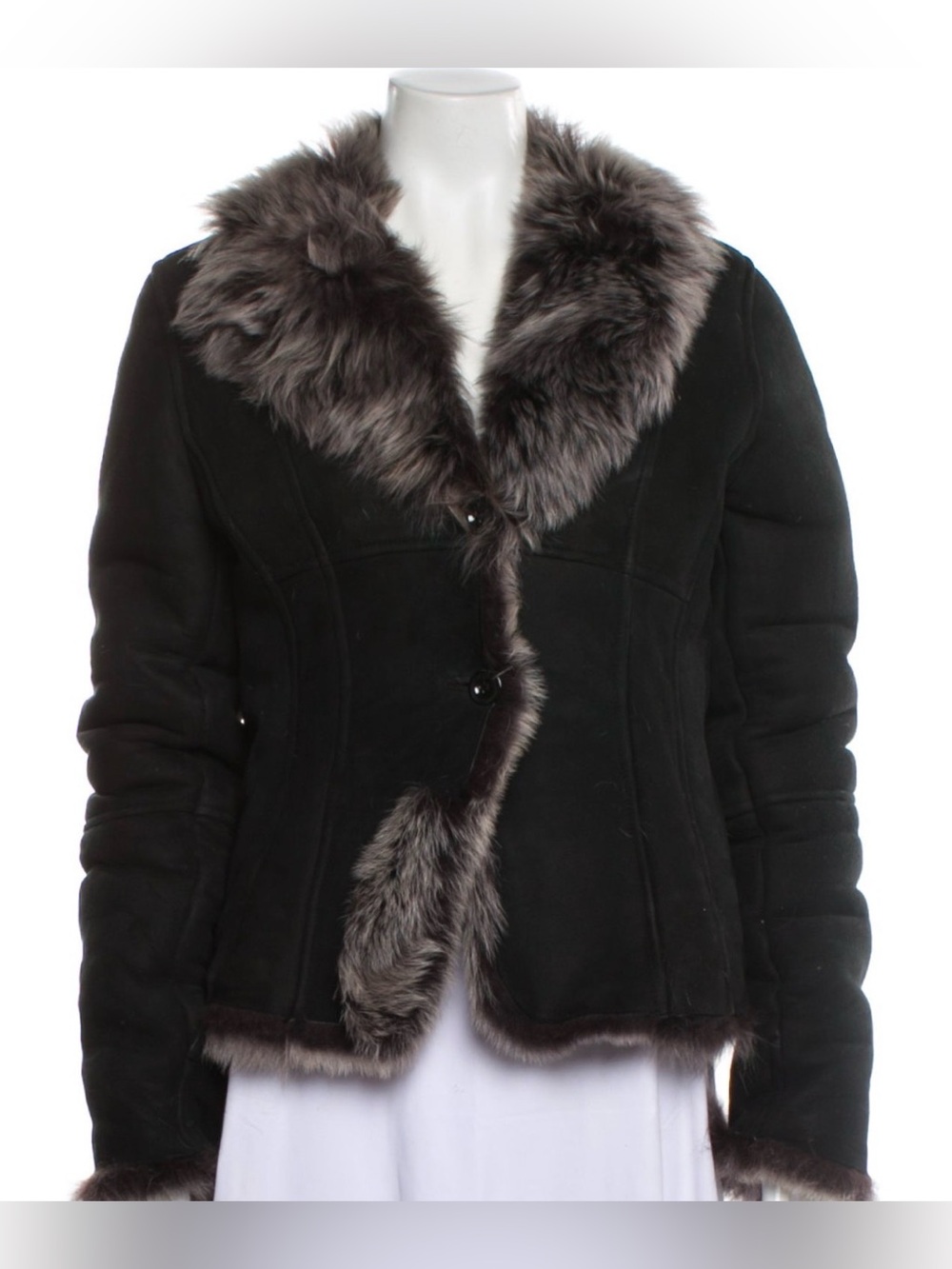 Elements by Vakko Women’s Shearling Jacket – Black with Fur Trim M